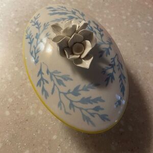 Anthropologie Blue and White Ceramic trinket dish with Floral Accent